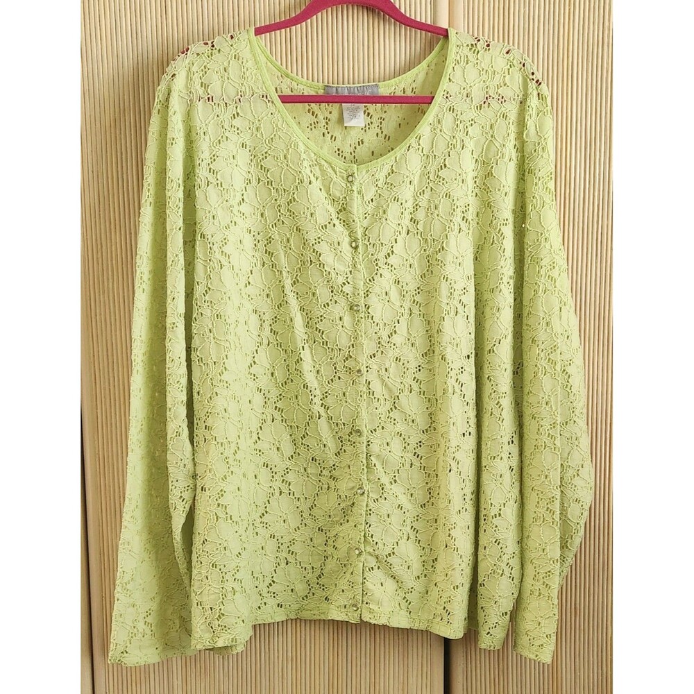 Modern Soul Women's 3X Green Floral Lace Button Up Light Cardigan Blouse EUC